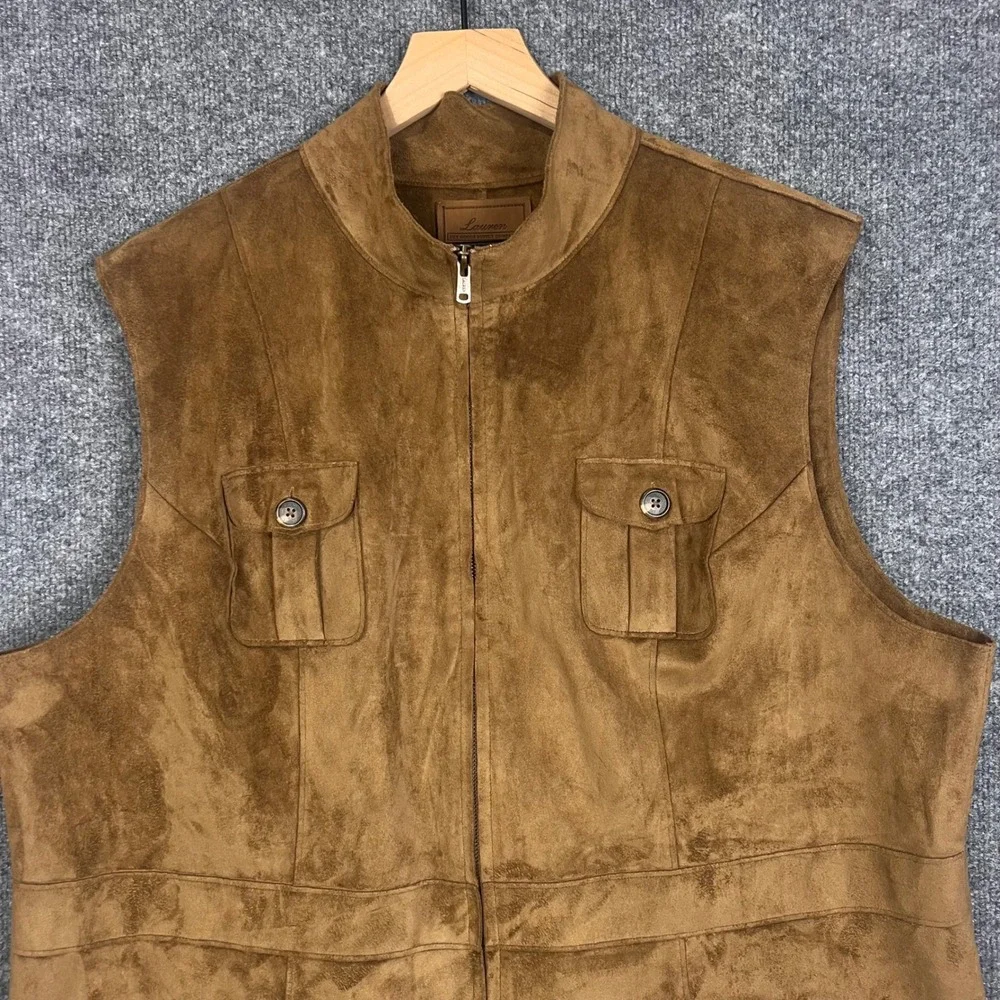 Lauren Ralph Lauren Vest Womens 2X Brown Excellent Faux Suede Full Zip Pocket
